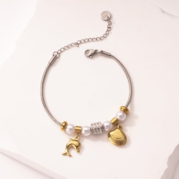 Bracelets à breloques pour femme en acier inoxydable couleur or avec motif dauphin