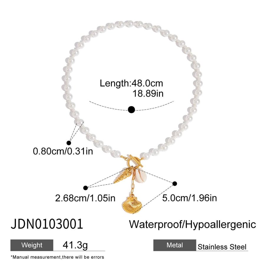 Oceanic Stainless Steel Gold Color Shell Beaded Necklaces Picture2