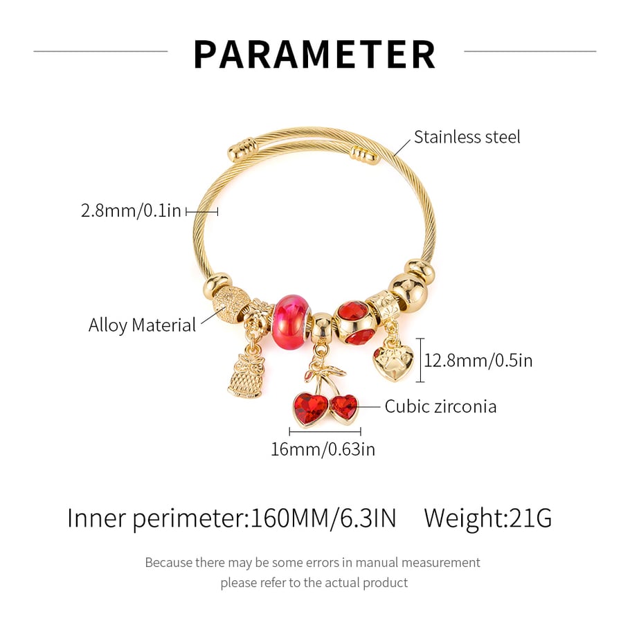 Süße Kirsche Gold Farbe Manschette Armbänder Bild2