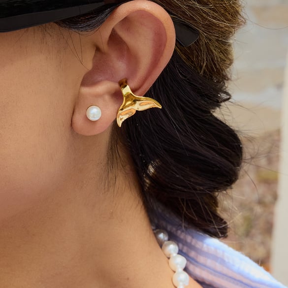Fish Tail Stainless Steel Gold Color Ear Cuffs