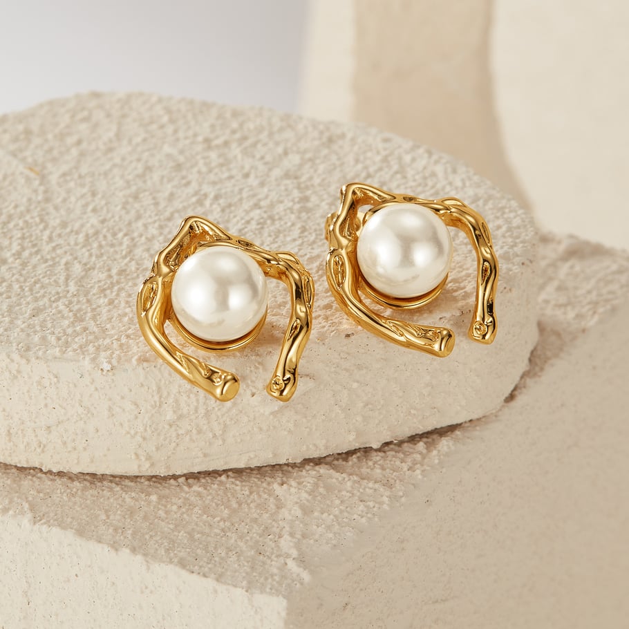 1 paio di orecchini a bottone da donna in acciaio inossidabile color oro, con motivo geometrico, semplici e quotidiani Immagine3