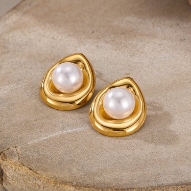1 Paar Simple Series Tägliche geometrische Edelstahl Goldfarbene Damen-Ohrstecker h5 Bild5