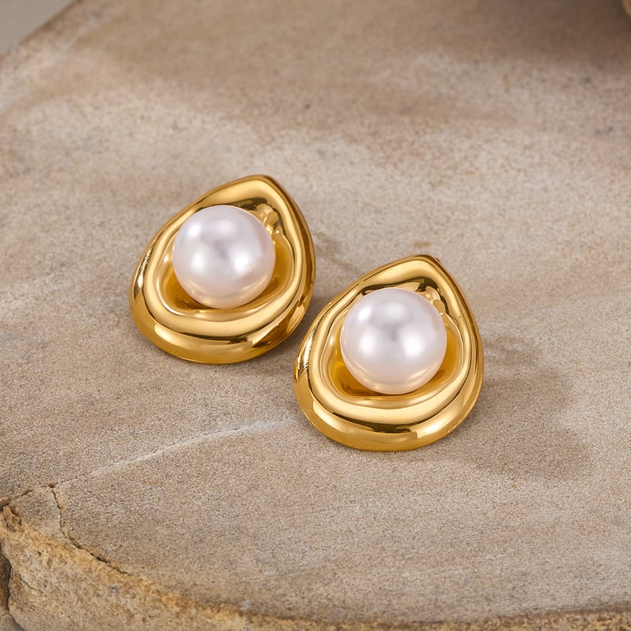 1 Paar Simple Series Tägliche geometrische Edelstahl Goldfarbene Damen-Ohrstecker Bild5