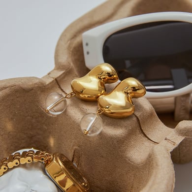 Pendientes colgantes de acero inoxidable color dorado con forma de corazón h5 Imagen6