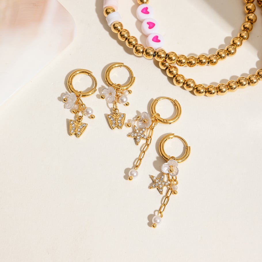 Orecchini pendenti in acciaio inossidabile color oro con fiori romantici Immagine7