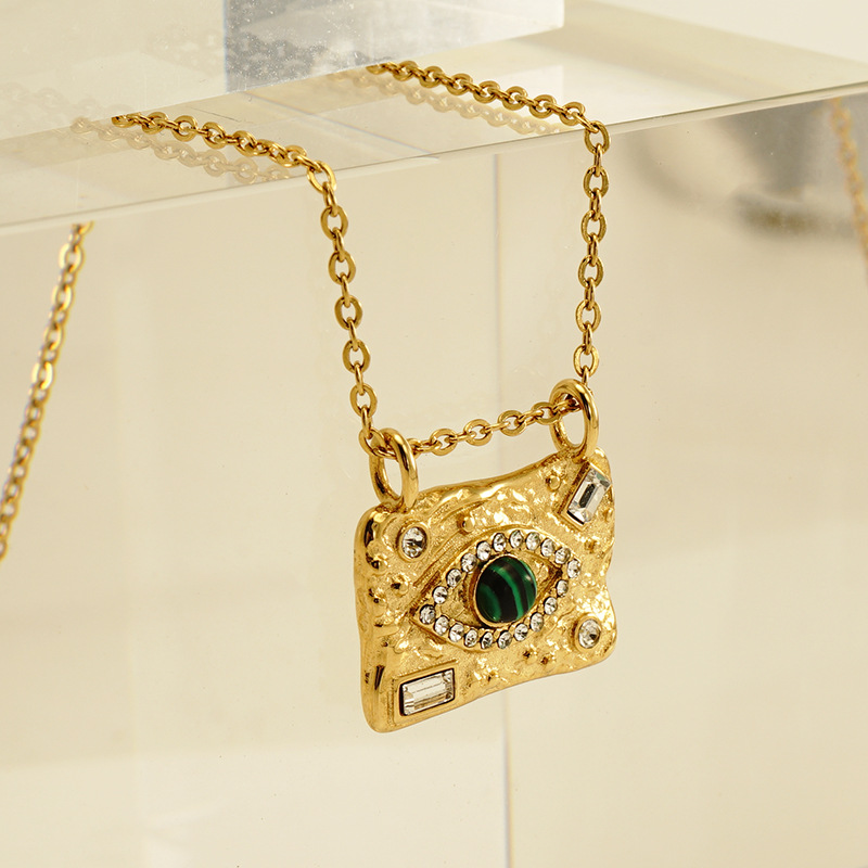 Collares colgantes de acero inoxidable color dorado con ojo del diablo Imagen5