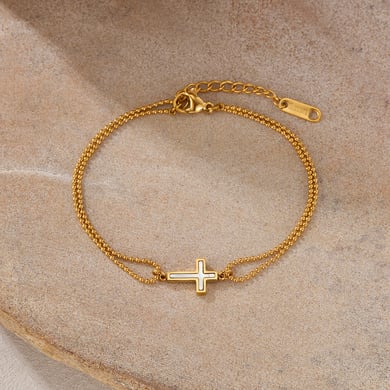 Bracelet chaîne simple en acier inoxydable couleur or pour femme, 1 pièce h5 Image2