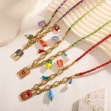 Bunte Ölfleck-Glasur Conch Edelstahl Damen Anhänger Halsketten h5 Bild4