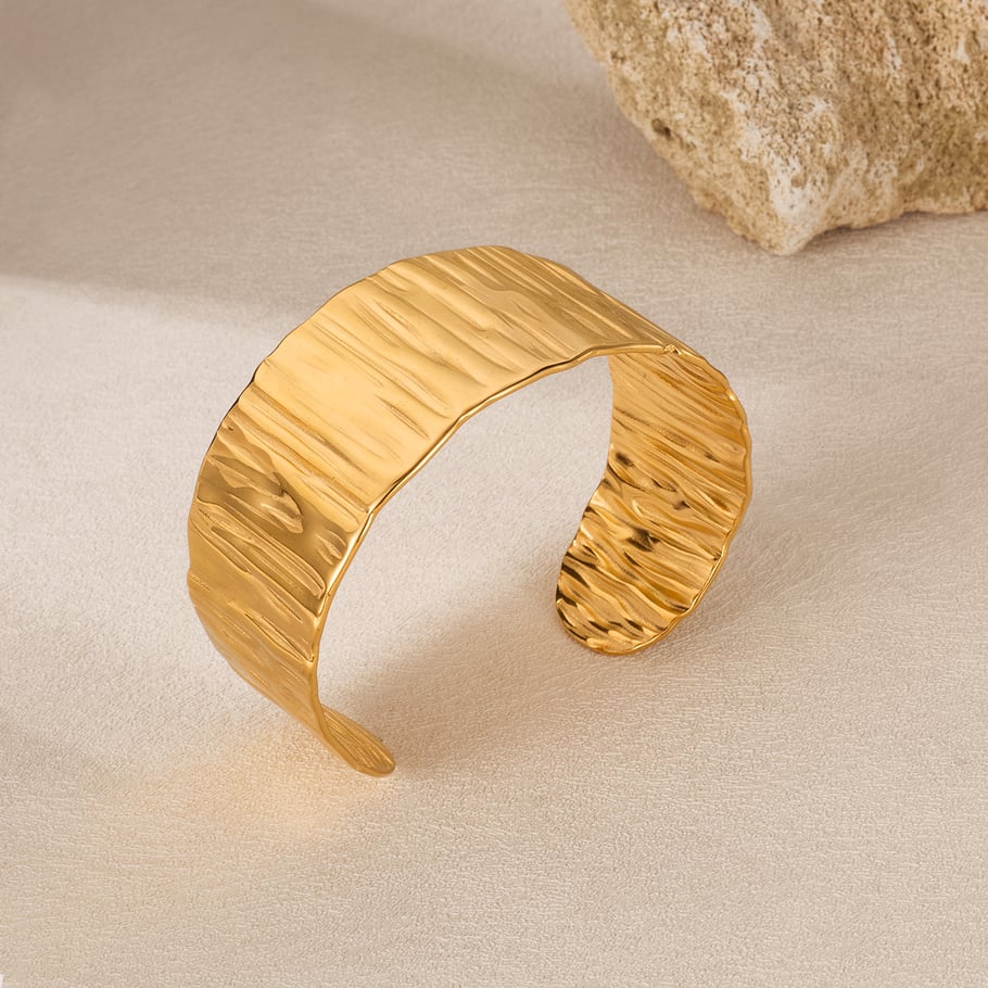 Bracelet manchette élégant en acier inoxydable doré pour femme, série simple, motif géométrique Image4