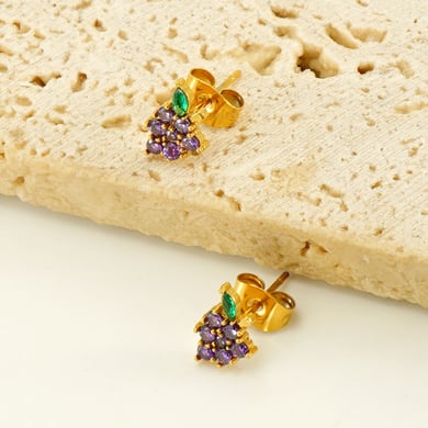 Orecchini piercing in acciaio inossidabile color oro a forma di uva h5 Immagine3