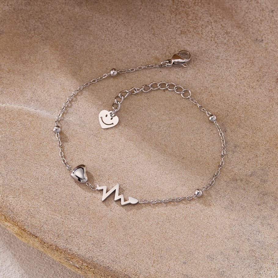 Braccialetti a catena da donna in acciaio inossidabile con cuore semplice, serie semplice, 1 pezzo Immagine7
