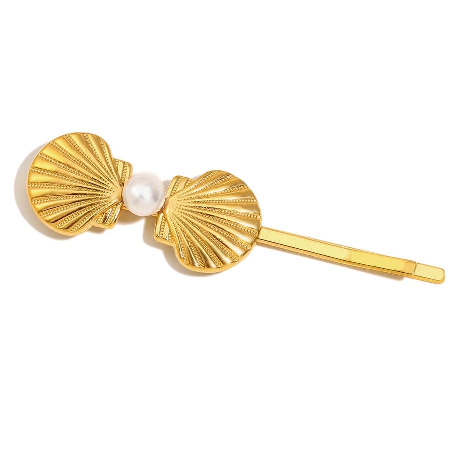 1 Piece Ocean Series Vintage - designed Gold - colored Stainless Steel Hair Clips Picture4