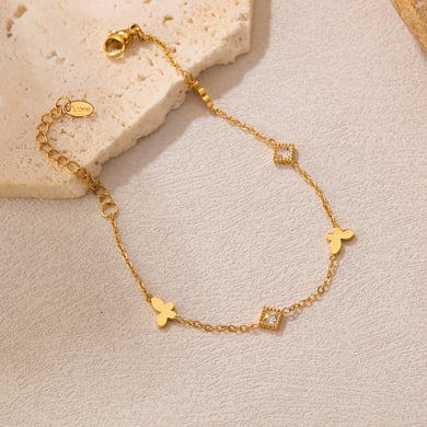 1 paio di bracciali a catena da donna in acciaio inossidabile color oro, serie semplice, con motivo &quot;Quotidiano Animale&quot; h5 Immagine3