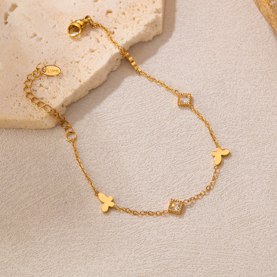 1 paio di bracciali a catena da donna in acciaio inossidabile color oro, serie semplice, con motivo &quot;Quotidiano Animale&quot; Immagine3