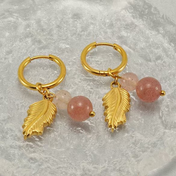Boucles d&#39;oreilles pendantes en acier inoxydable couleur or avec feuilles
