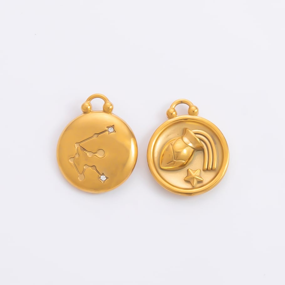Colgantes de constelación redondos de acero inoxidable color dorado para mujer 