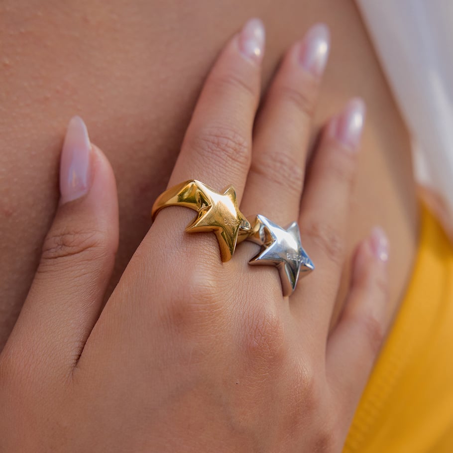 Minimalistische Ringe aus Edelstahl in Goldfarbe mit Stern Bild6