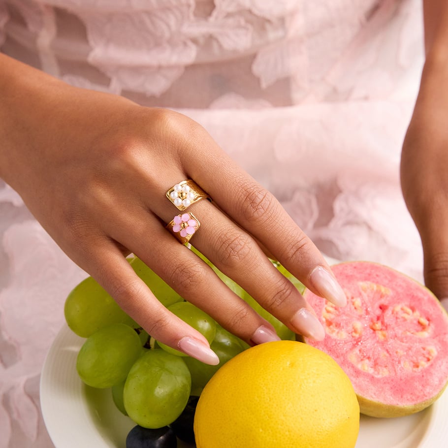Romantische bloem roestvrij staal goudkleurige statement ring Afbeelding6