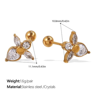 Flower Stainless Steel Gold Color Piercing Earrings h5 