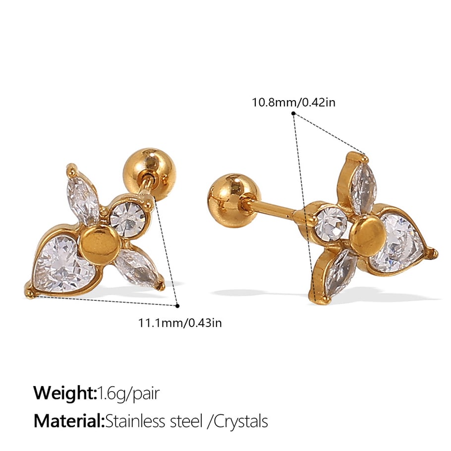 Flower Stainless Steel Gold Color Piercing Earrings 