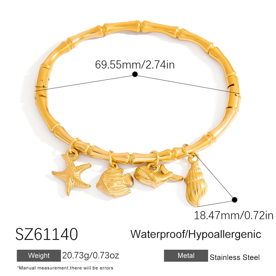 1 Piece Stylish Marine Organism Stainless Steel Gold Color Women's Charm Bracelets 