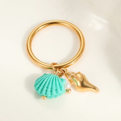1 Paar Statement-Ringe aus Edelstahl der Romantic Series Vacation Turtle in Goldfarbe h5 Bild4