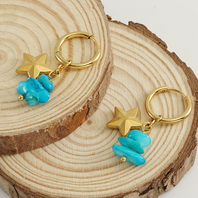 Orecchini pendenti a forma di stella in acciaio inossidabile color oro Immagine3