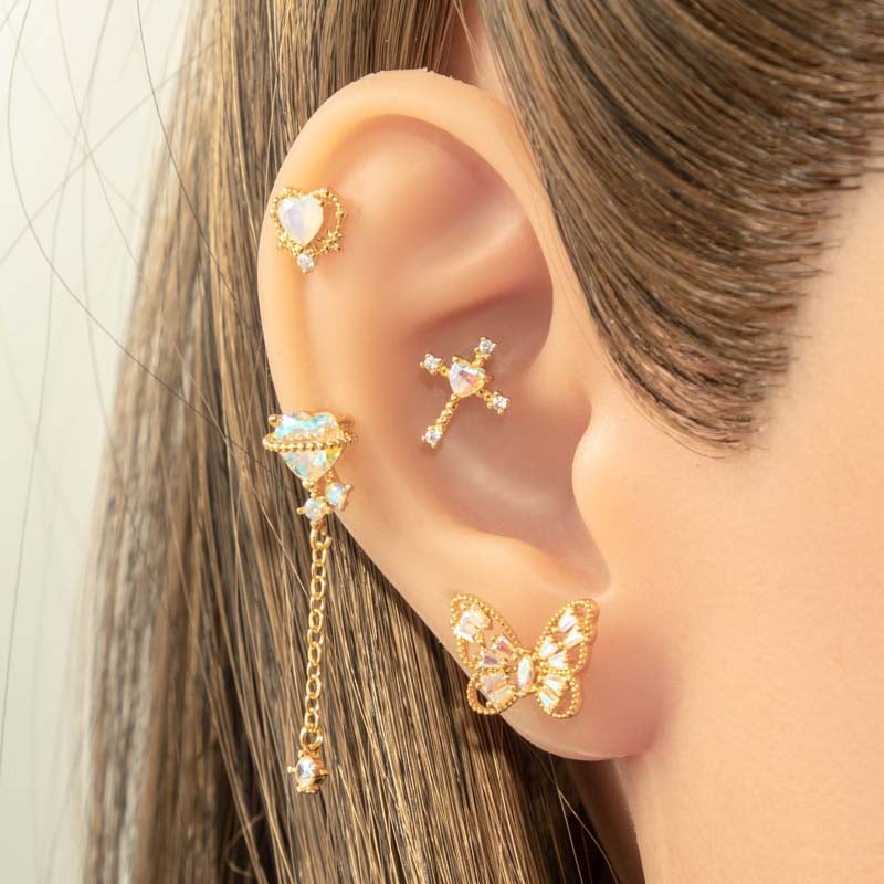 1 Çift Basit Seri Basit Kalp Bakır Altın Rengi Zirkonyum Kadın Piercing Küpe Resim4