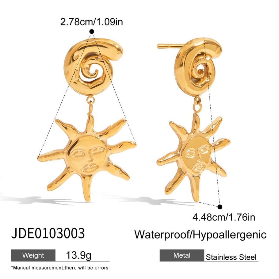 Retro Sun Stainless Steel Gold Color Drop Earrings Picture2