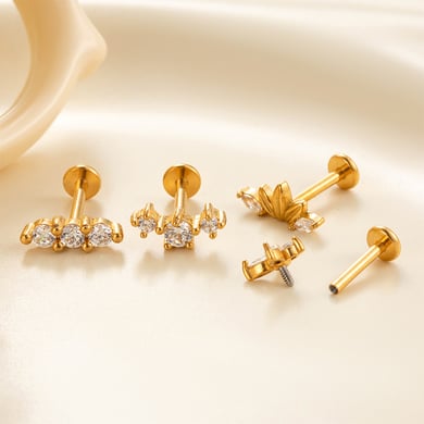 Blume Edelstahl Gold Farbe Zirkon Piercings Ohrringe h5 Bild3