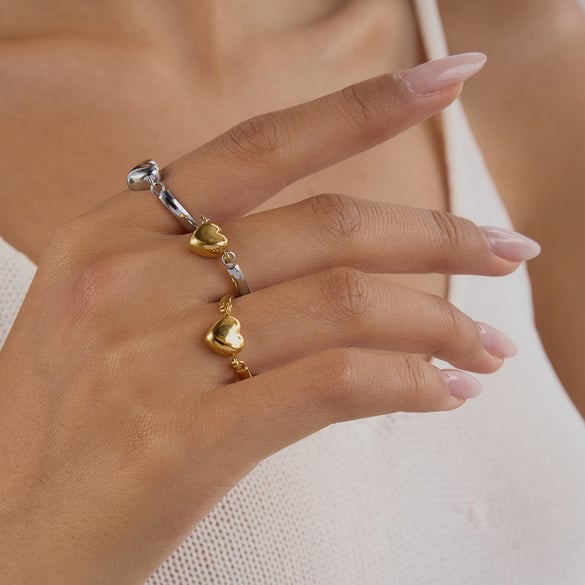 Simple Heart Stainless Steel Gold Color Statement Rings