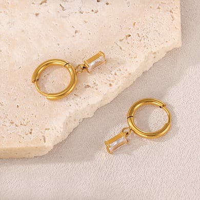 1 Paar einfache Serie täglich geometrische Edelstahl Gold Farbe Damen Tropfen Ohrringe h5 Bild4