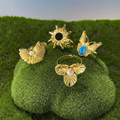 Retro Blume Edelstahl Gold Farbe Einstellbare Ringe h5 Bild4