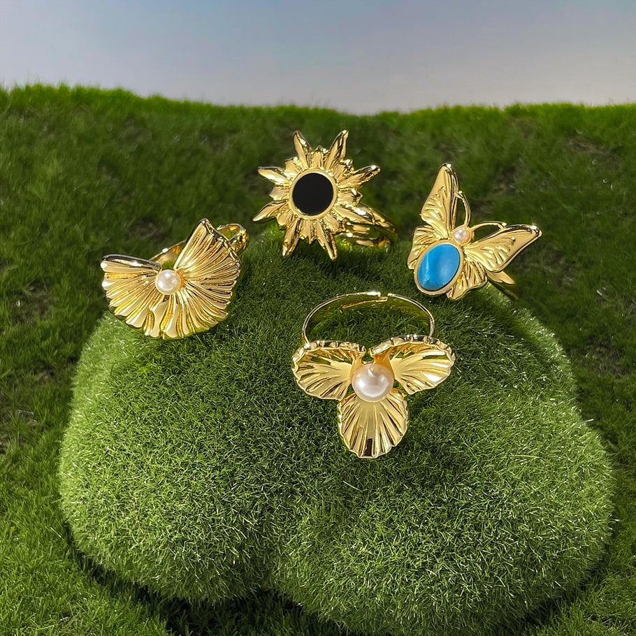 Retro Blume Edelstahl Gold Farbe Einstellbare Ringe Bild4