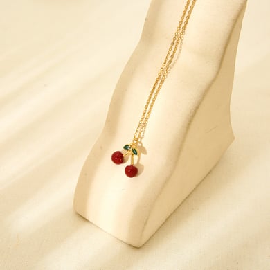 Romantic Series Sweet Cherry Stainless Steel  Gold Color  Women's Pendant Necklaces h5 Picture3