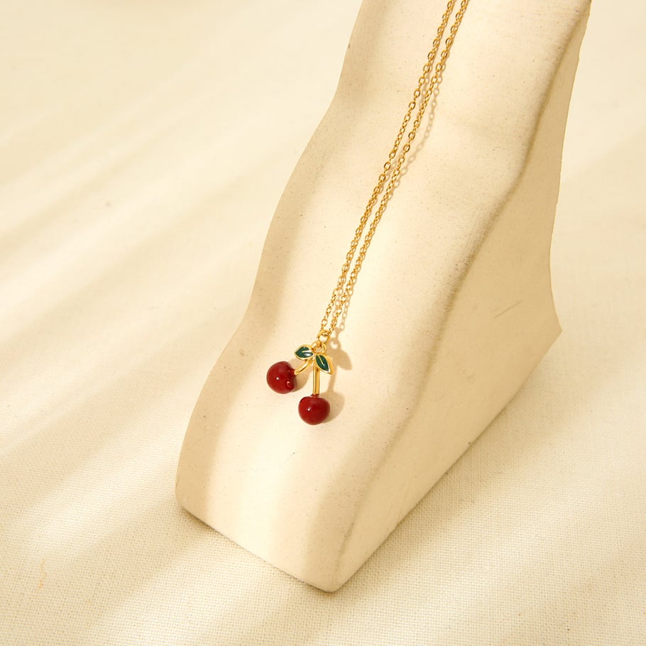 Romantic Series Sweet Cherry Stainless Steel  Gold Color  Women's Pendant Necklaces Picture3