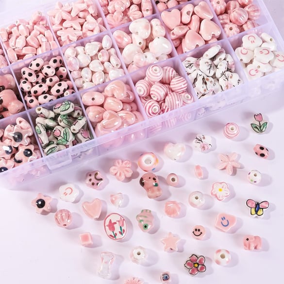 1 pièce de perle en céramique rose pour bijoux à faire soi-même 2