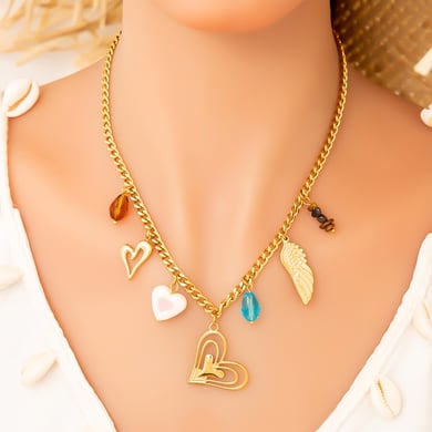 Sweet Heart Swing Stainless Steel Gold Color Women's Pendant Necklaces h5 Picture5