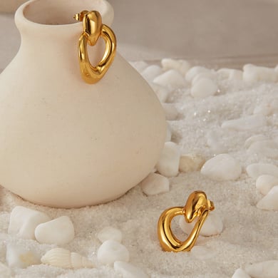 1 paio di orecchini a bottone da donna in acciaio inossidabile color oro, serie semplice, adatti a tutti i giorni h5 Immagine5