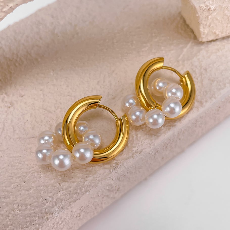 1 Paar einfache Serie täglich geometrische Edelstahl Gold Farbe Damen Tropfen Ohrringe Bild3
