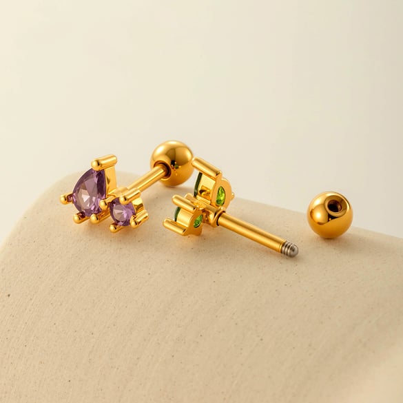 Kupfer Gold Farbe Zirkon Piercings Ohrringe 2