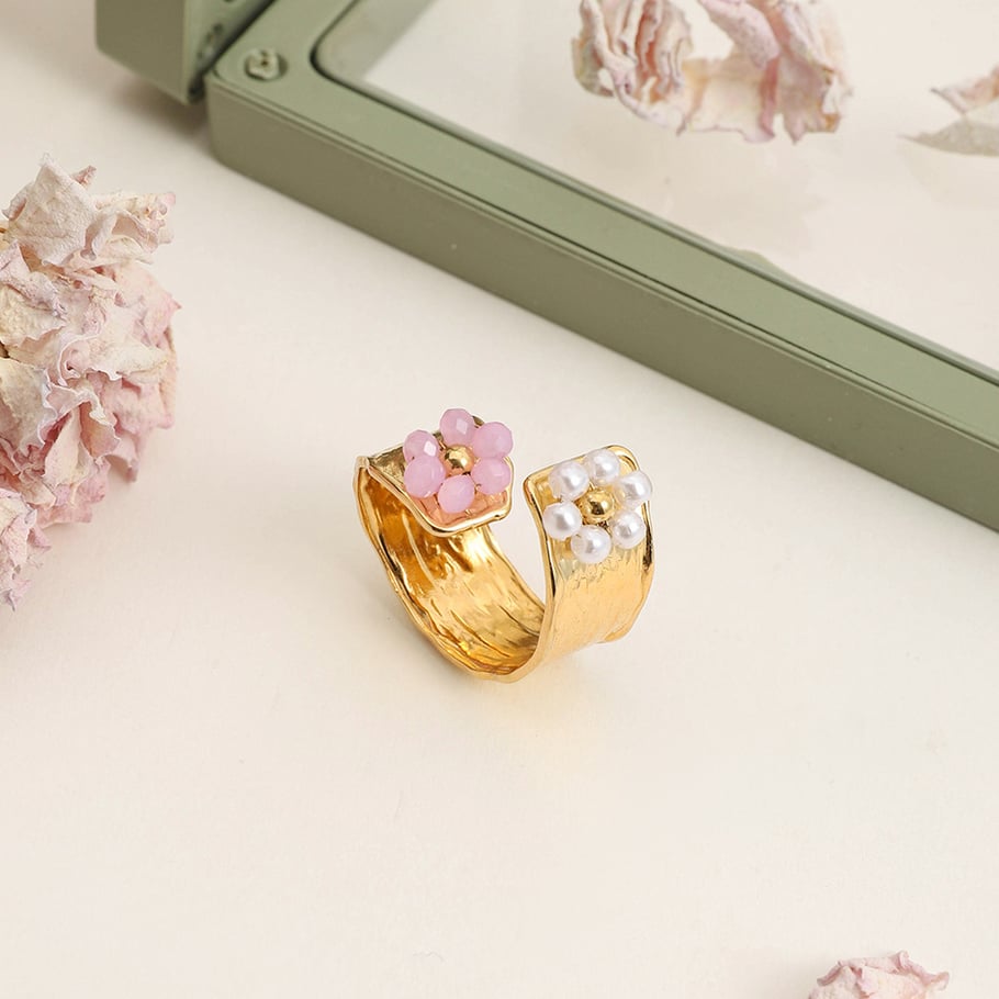 Romantische bloem roestvrij staal goudkleurige statement ring Afbeelding3