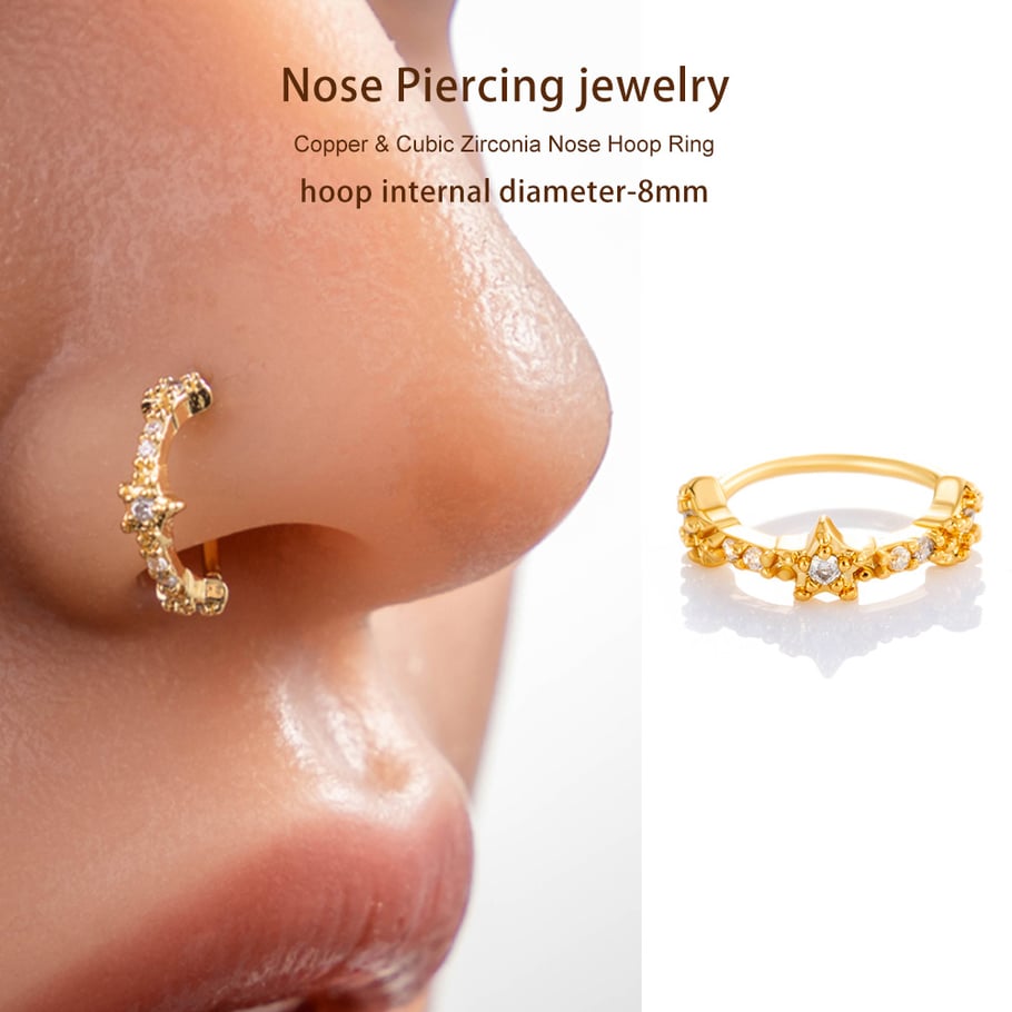 1 Piece Star Copper Gold Color Zircon Women's Nose Stud Picture5