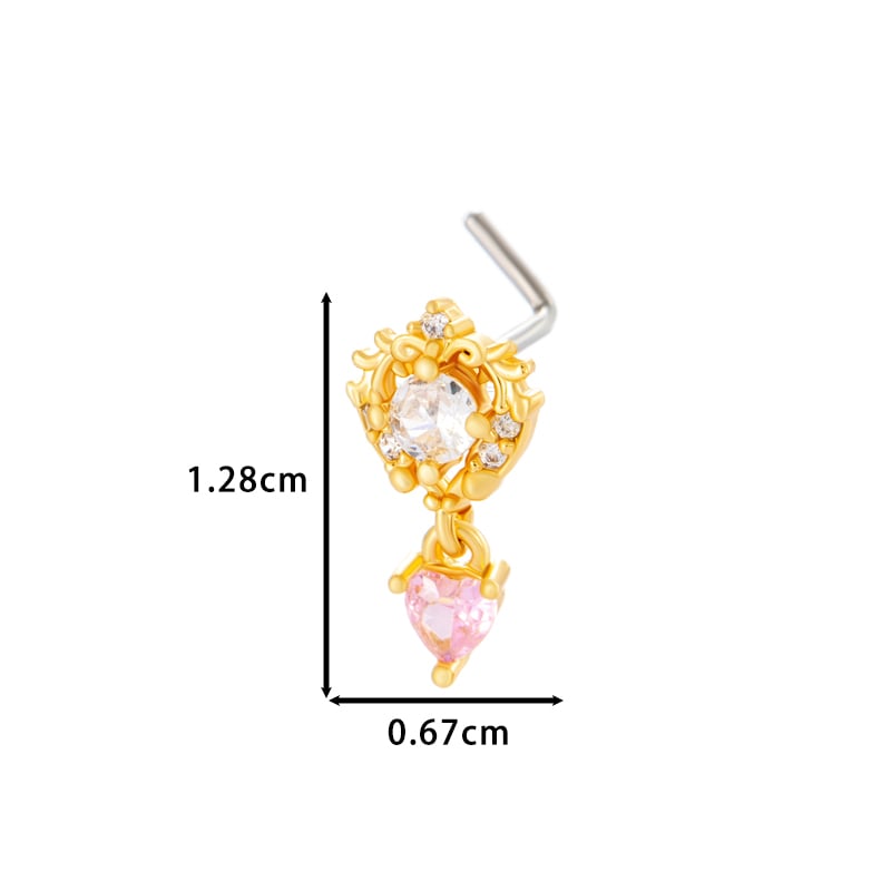 1 pièce de piercing de nez élégant en forme de cœur, couleur cuivre doré et zircone pour femme Image2