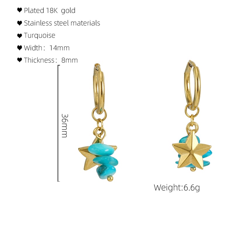 Orecchini pendenti a forma di stella in acciaio inossidabile color oro Immagine2