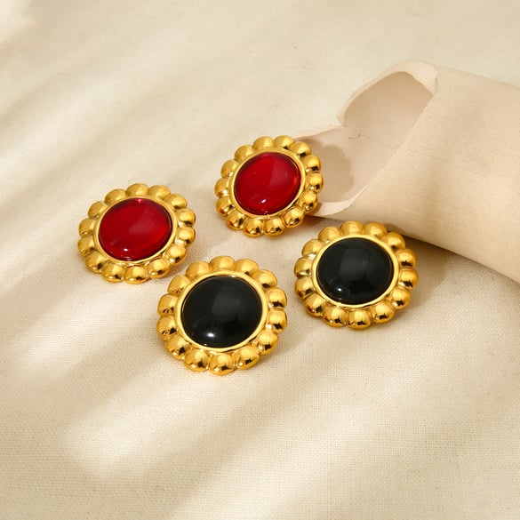High-End-Retro-Ohrstecker in Rot und Grün, elliptische Form, für Damen 2