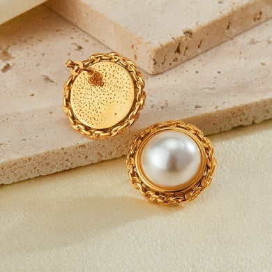 1 paio di orecchini a bottone da donna in acciaio inossidabile color oro, con motivo geometrico, semplici e quotidiani h5 Immagine6