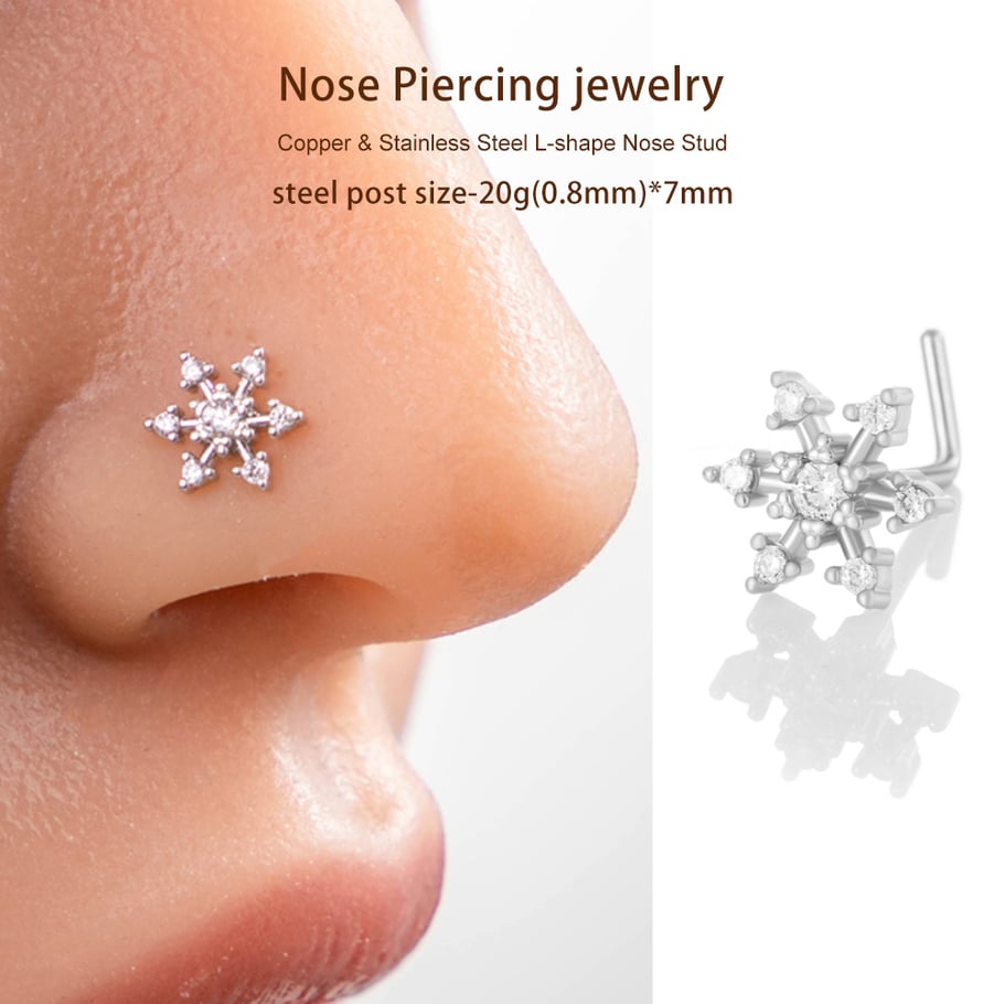 1 piercing de nez flocon de neige en cuivre doré et zircon pour femme Image6