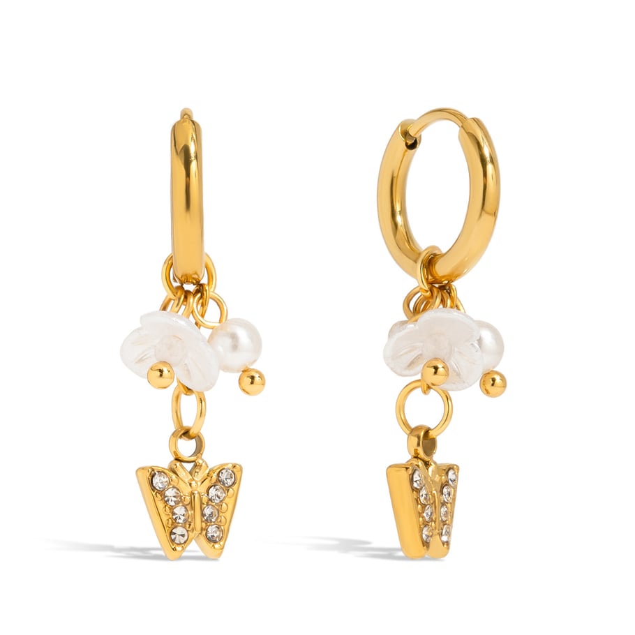 Orecchini pendenti in acciaio inossidabile color oro con fiori romantici 