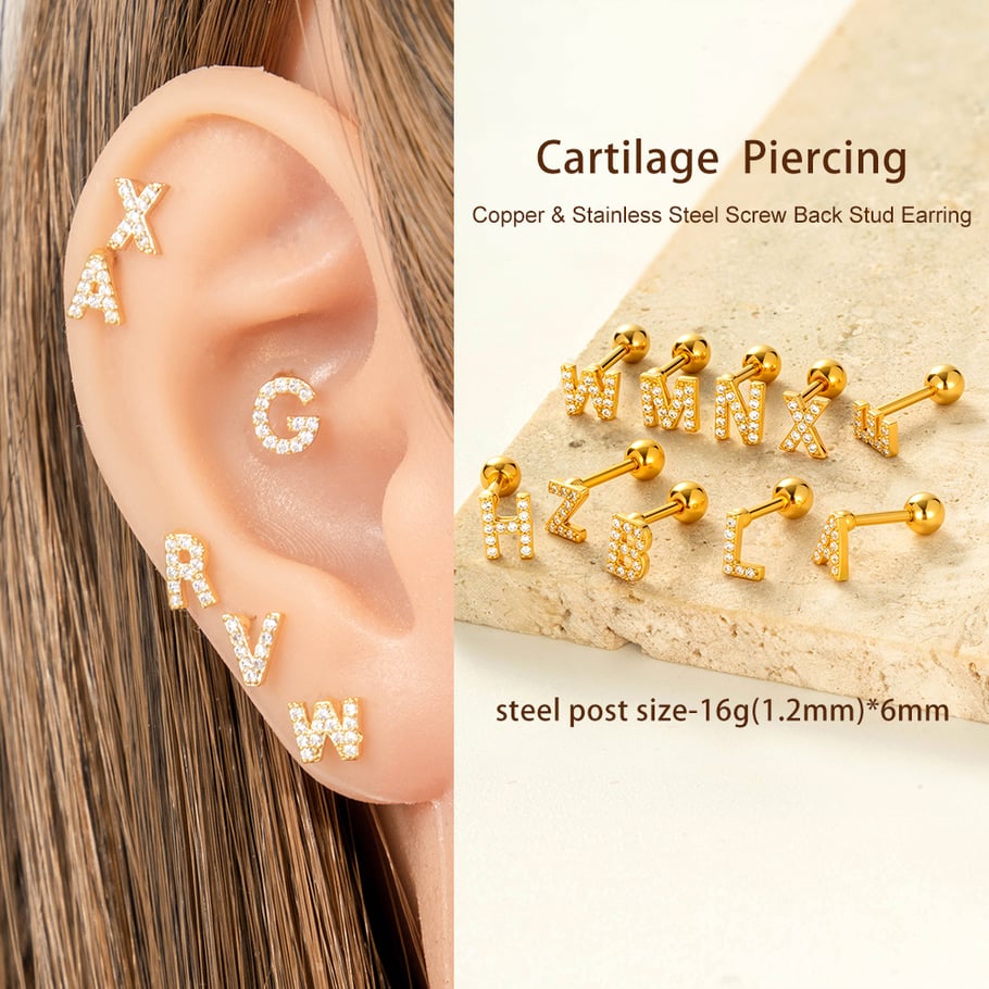 1 Paar Simple Series Simple Letter Kupfer Gold Farbe Zirkon Damen Piercings Ohrringe Bild4